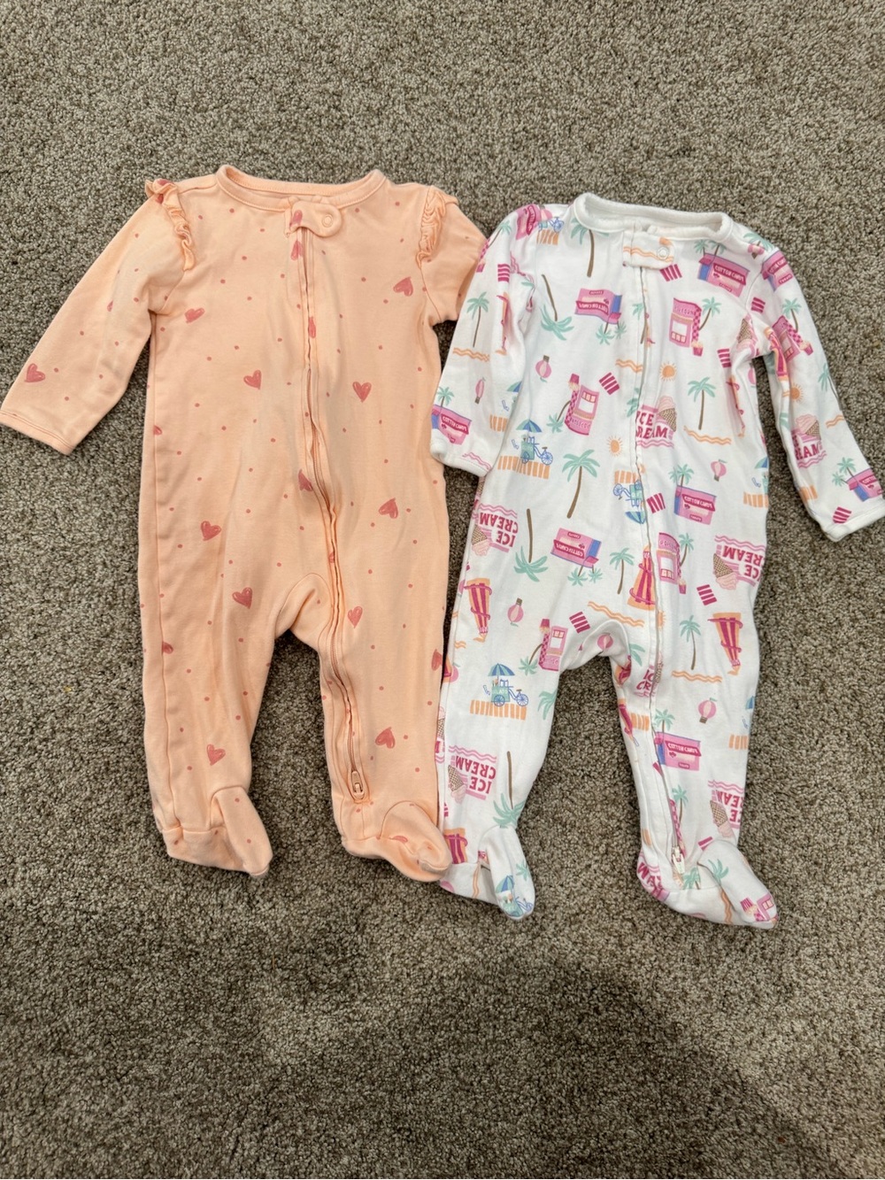 Carter's Peach Heart & White Ice Cream Print Footies
